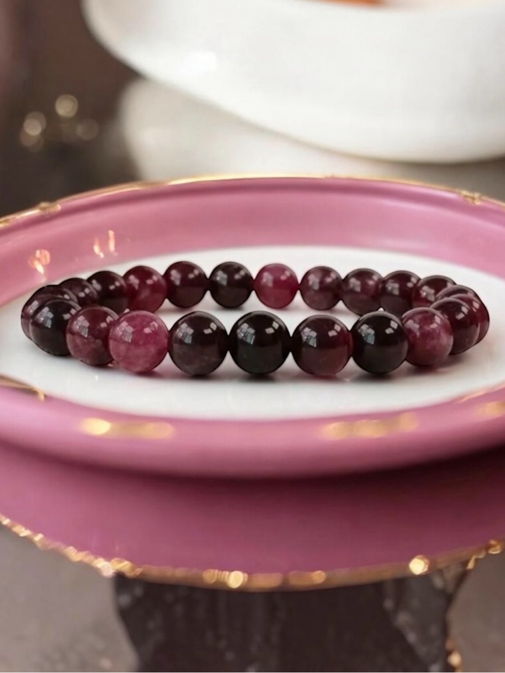Burgundy Garnet Gemstone Beaded Stretch Bracelet. New.